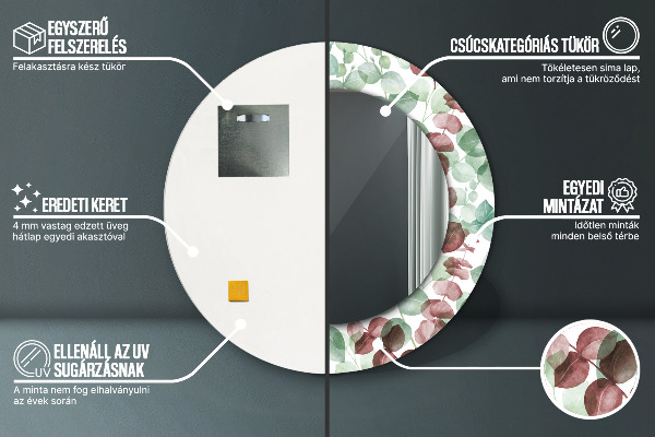 Kulaté zrcadlo rám s potiskem Eukalyptus