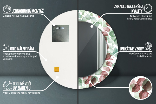 Kulaté zrcadlo rám s potiskem Eukalyptus