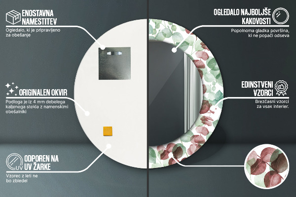 Kulaté zrcadlo rám s potiskem Eukalyptus
