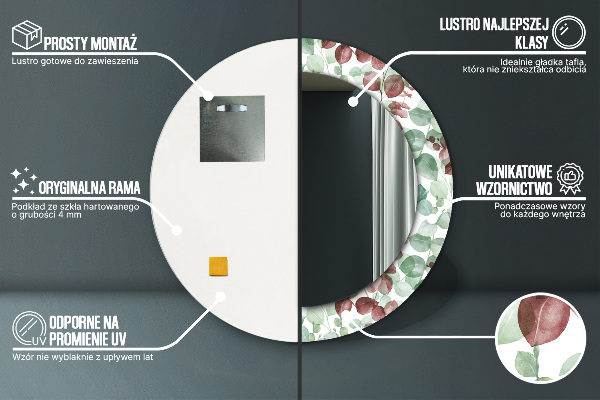 Kulaté zrcadlo rám s potiskem Eukalyptus