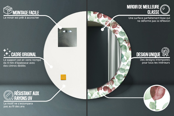 Kulaté zrcadlo rám s potiskem Eukalyptus