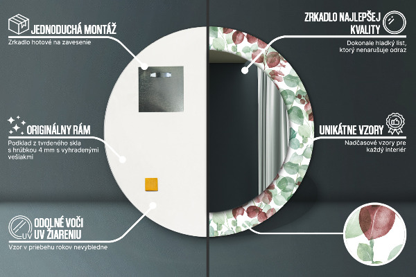 Kulaté zrcadlo rám s potiskem Eukalyptus
