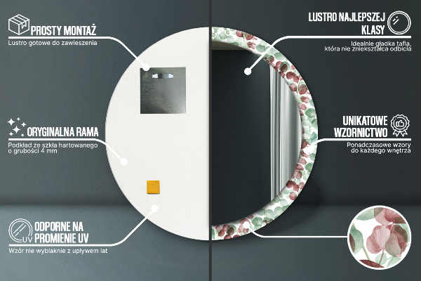 Kulaté zrcadlo rám s potiskem Eukalyptus