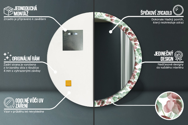 Kulaté zrcadlo rám s potiskem Eukalyptus
