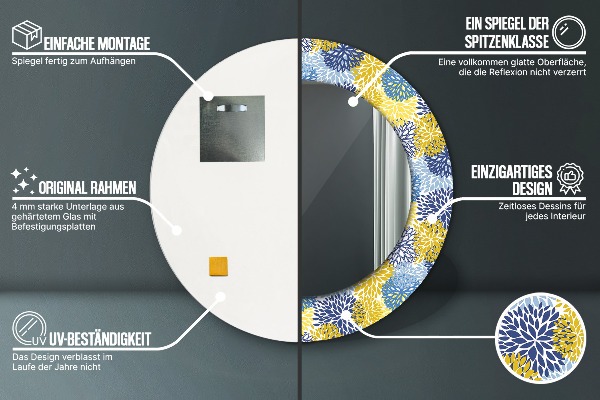 Kulaté dekorační zrcadlo Modré květy