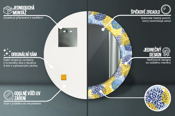 Kulaté dekorační zrcadlo Modré květy