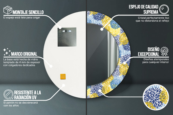 Kulaté dekorační zrcadlo Modré květy