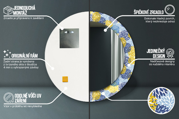 Kulaté dekorační zrcadlo Modré květy