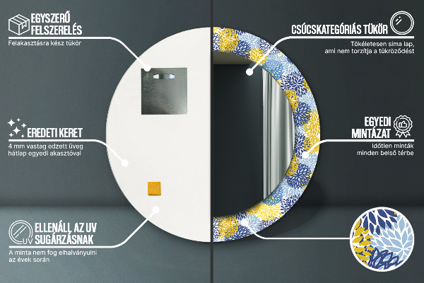 Kulaté dekorační zrcadlo Modré květy