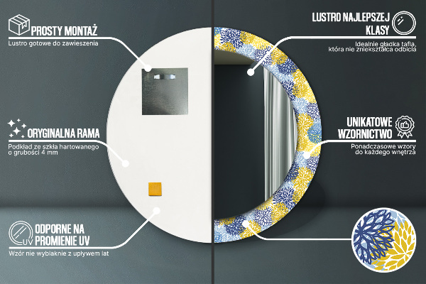 Kulaté dekorační zrcadlo Modré květy