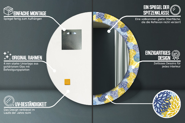 Kulaté dekorační zrcadlo Modré květy