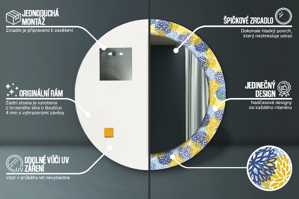 Kulaté dekorační zrcadlo Modré květy