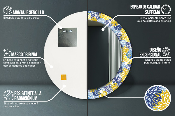 Kulaté dekorační zrcadlo Modré květy