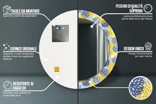 Kulaté dekorační zrcadlo Modré květy