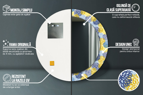 Kulaté dekorační zrcadlo Modré květy