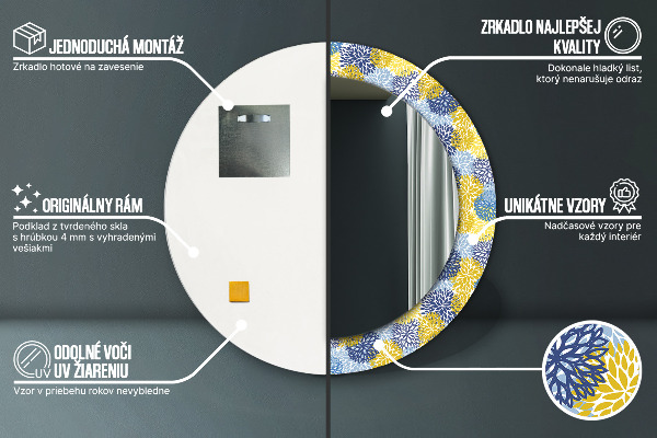 Kulaté dekorační zrcadlo Modré květy