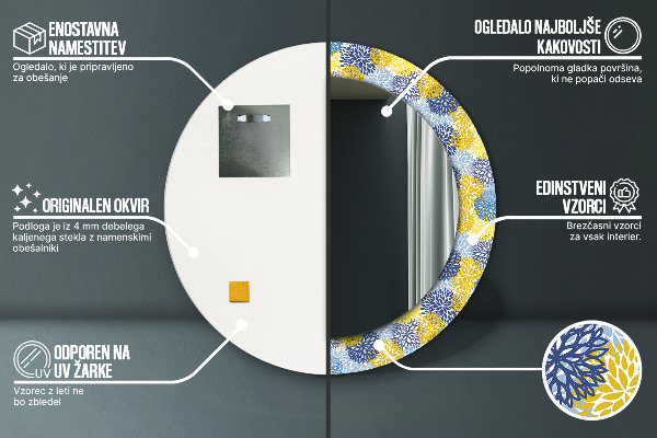 Kulaté dekorační zrcadlo Modré květy