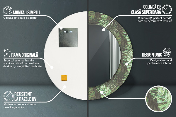 Kulaté dekorační zrcadlo Tropické listy