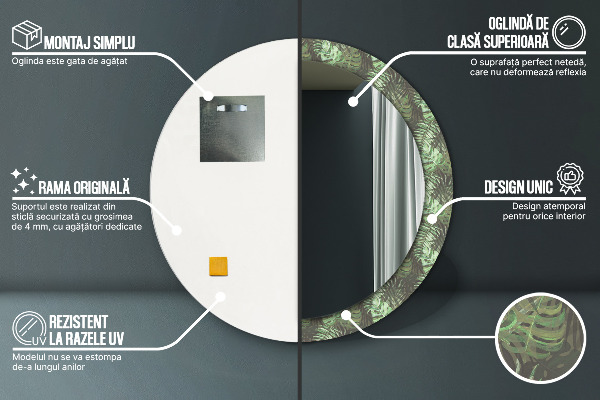 Kulaté dekorační zrcadlo Tropické listy