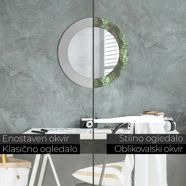 Kulaté dekorační zrcadlo Tropické listy