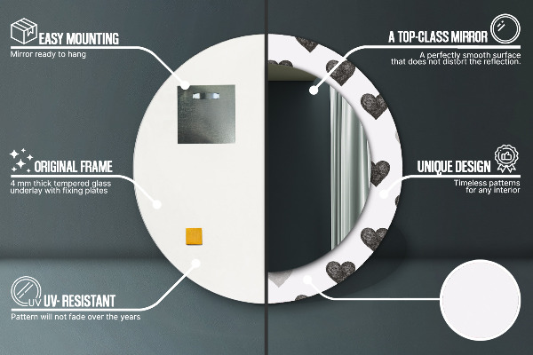 Kulaté zrcadlo rám s potiskem Abstraktní srdce