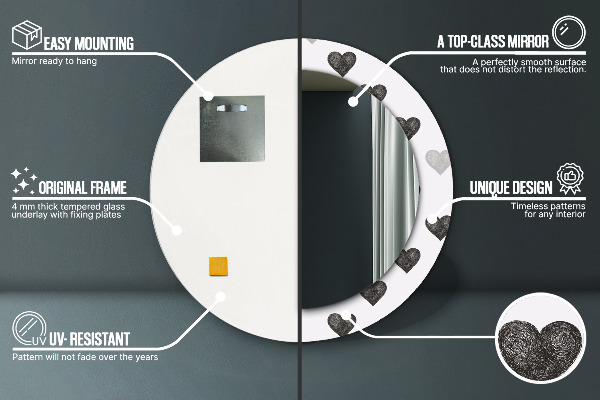 Kulaté zrcadlo rám s potiskem Abstraktní srdce