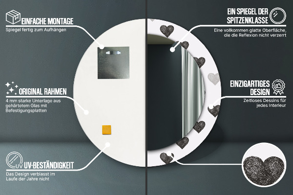Kulaté zrcadlo rám s potiskem Abstraktní srdce