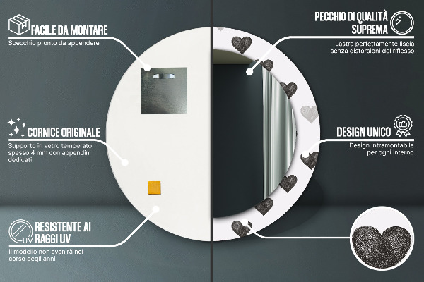 Kulaté zrcadlo rám s potiskem Abstraktní srdce