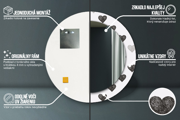 Kulaté zrcadlo rám s potiskem Abstraktní srdce