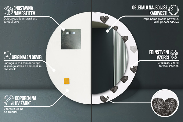 Kulaté zrcadlo rám s potiskem Abstraktní srdce
