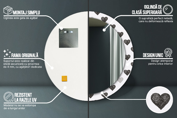 Kulaté zrcadlo rám s potiskem Abstraktní srdce