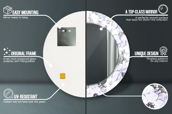 Kulaté zrcadlo s potiskem Modré růže