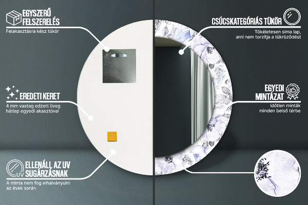 Kulaté zrcadlo s potiskem Modré růže