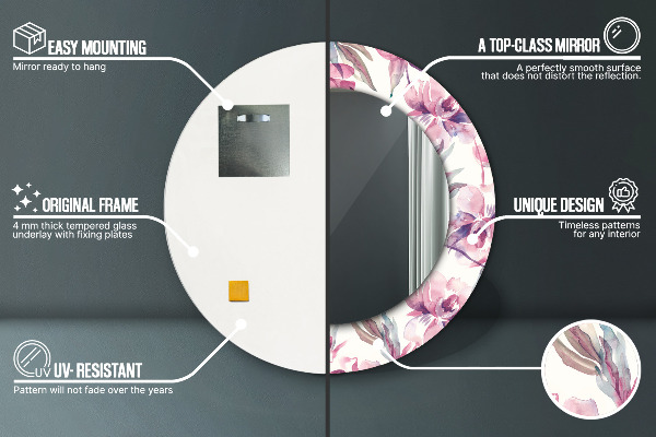 Kulaté dekorační zrcadlo na zeď Pivoňky květin