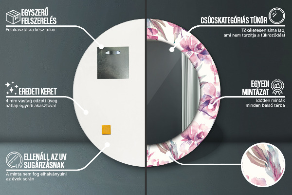 Kulaté dekorační zrcadlo na zeď Pivoňky květin