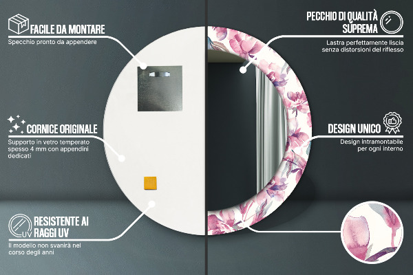 Kulaté dekorační zrcadlo na zeď Pivoňky květin