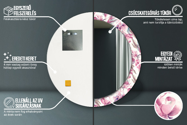 Kulaté dekorační zrcadlo na zeď Pivoňky květin