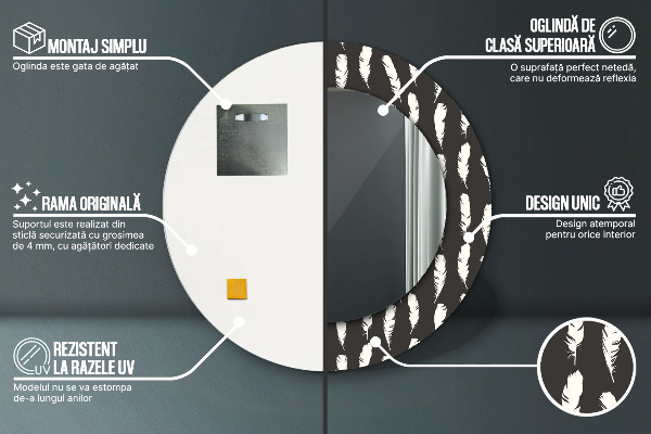 Kulaté dekorační zrcadlo Peří