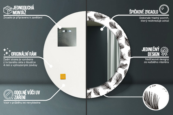 Kulaté dekorační zrcadlo Peří