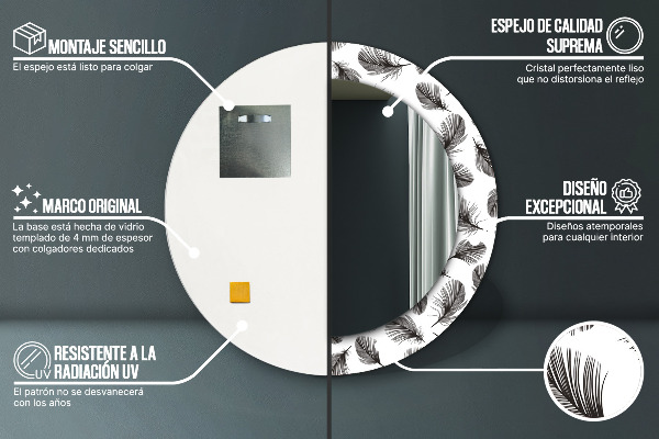 Kulaté dekorační zrcadlo Peří