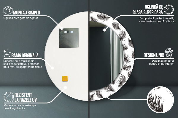 Kulaté dekorační zrcadlo Peří