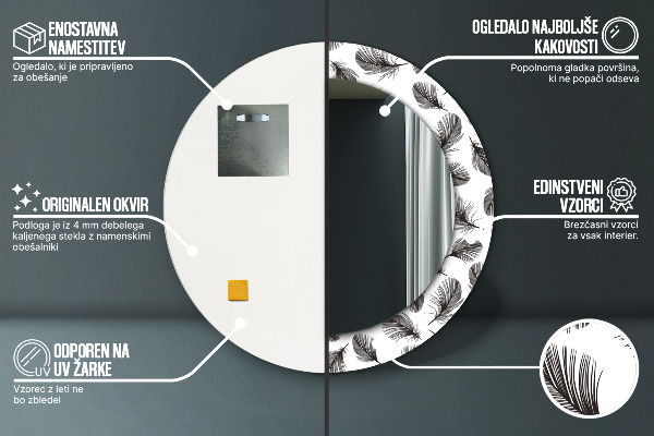 Kulaté dekorační zrcadlo Peří