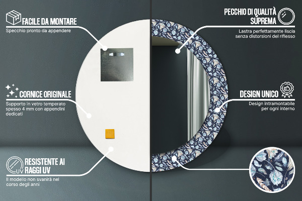 Kulaté dekorační zrcadlo Boho vzor