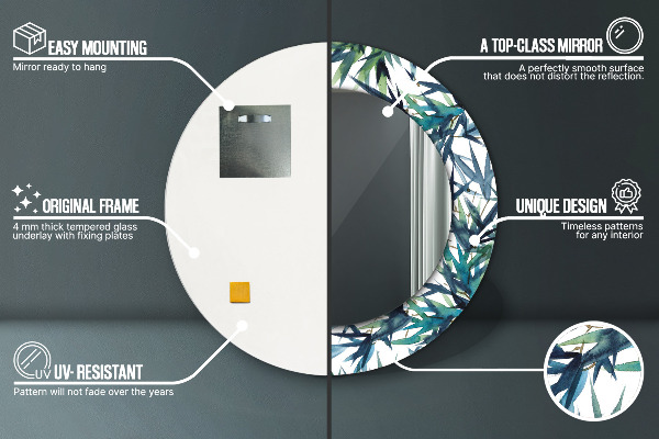 Kulaté dekorační zrcadlo Modré palmy