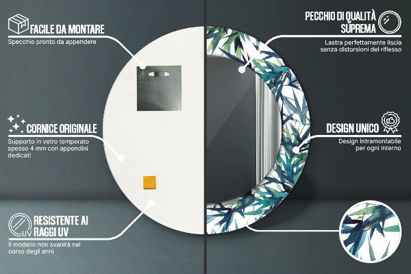 Kulaté dekorační zrcadlo Modré palmy