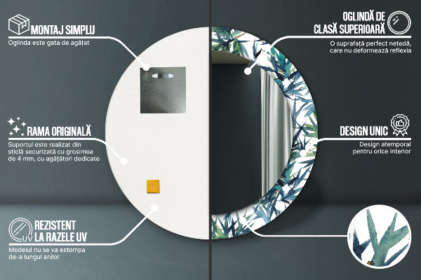 Kulaté dekorační zrcadlo Modré palmy