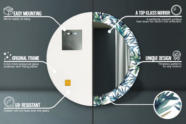 Kulaté dekorační zrcadlo Modré palmy