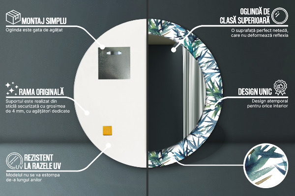 Kulaté dekorační zrcadlo Modré palmy