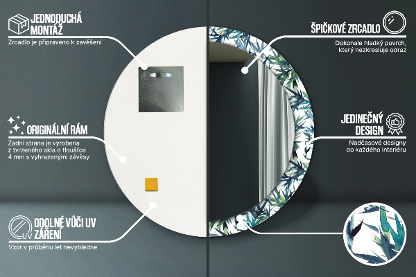 Kulaté dekorační zrcadlo Modré palmy