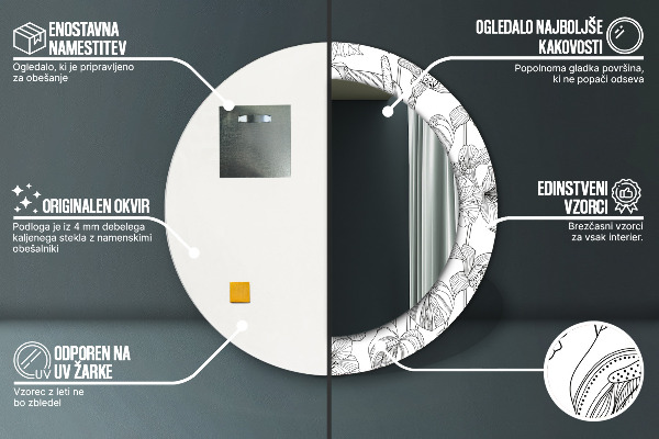 Kulaté dekorační zrcadlo na zeď Květinový vzor